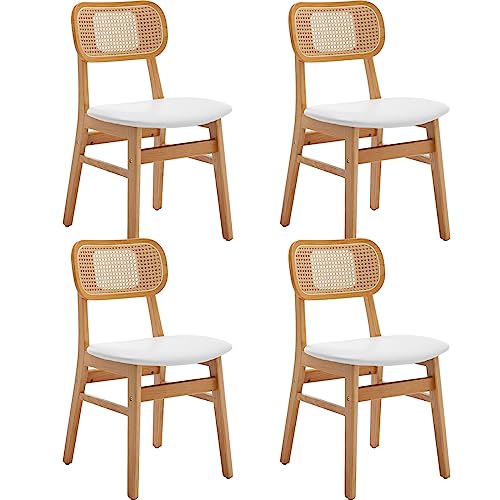 Wahson Rattansessel Esszimmerstühle 4er Set, Küchenstuhl Rattanstuhl Rustikaler Sessel, Lesestuhl mit Massivholzbeinen, bequemer Retro Sessel für Wohnzimmer/Esszimmer von WAHSON OFFICE CHAIRS