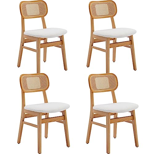 Wahson Rattansessel Esszimmerstühle 4er Set, Küchenstuhl Rattanstuhl Rustikaler Sessel, Lesestuhl mit Massivholzbeinen, bequemer Retro Sessel für Wohnzimmer/Esszimmer von WAHSON OFFICE CHAIRS