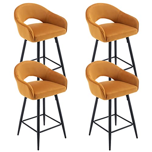 Wahson Samt Barhocker 4er Set 360°drehbar Barstuhl Bistrohocker mit Rückenlehne, gepolsterte Küchenhocker Thekenhocker mit Metallbeine für Hausbar/Kücheninsel, Gelb von WAHSON OFFICE CHAIRS