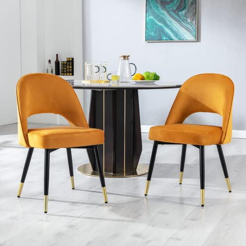 Wahson Samt Esszimmerstühle 2er Set Modern Seitenstühle Küchenstühle mit Metallbeinen Polsterstuhl für Esszimmer/Wohnzimmer/Küche, Gelb von WAHSON OFFICE CHAIRS