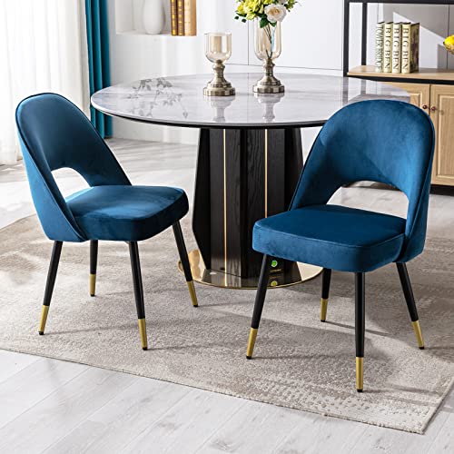 Wahson Samt Esszimmerstühle 2er Set Modern Seitenstühle Küchenstühle mit Metallbeinen Polsterstuhl für Esszimmer/Wohnzimmer/Küche,Blau von WAHSON OFFICE CHAIRS