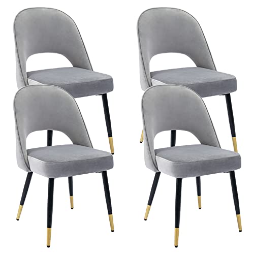 Wahson Samt Esszimmerstühle 4er Set Modern Seitenstühle Küchenstühle mit Metallbeinen Polsterstuhl für Esszimmer/Wohnzimmer/Küche，Grau von WAHSON OFFICE CHAIRS