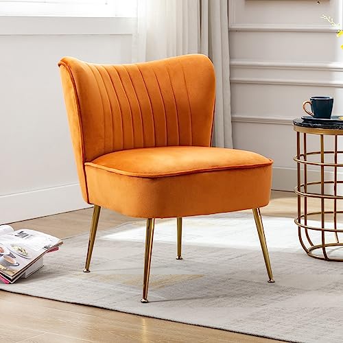 Wahson Samt Sessel Wohnzimmer moderner Loungesessel Geplosterter Ohrensessel mit goldenen Metallbeine für Wohnzimmer/Schlafzimmer, Orange von WAHSON OFFICE CHAIRS