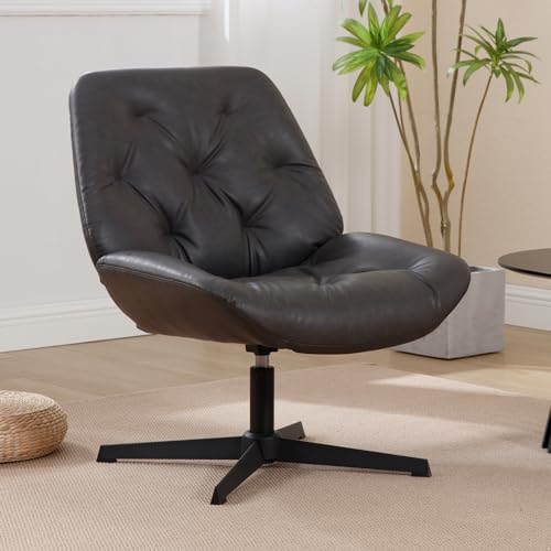 Wahson Sessel Kunstlederbezug moderner Lesesessel Industrial drehbarer Loungesessel mit Metallgestell für Wohnzimmer/Büro, Dunkelgrau von WAHSON OFFICE CHAIRS