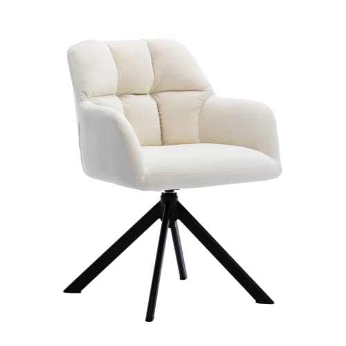 Wahson Sessel Samt Schreibtischstuhl Drehstuhl ohne Rollen Modern Polsterstuhl für Home Office/Schlafzimmer/Wohnzimmer (Lehnstuhl,Weiß) von WAHSON OFFICE CHAIRS