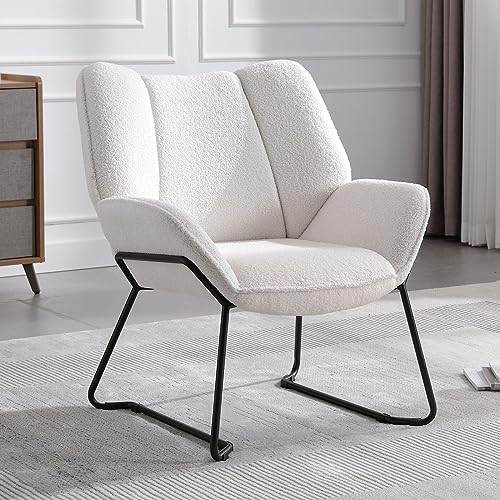 Wahson Sessel Wohnzimmer Einzelsofa Loungesessel modern Relaxsessel mit Metallbeinen, Teddystoff, für Wohnzimmer/Schlafzimmer, Weiß von WAHSON OFFICE CHAIRS