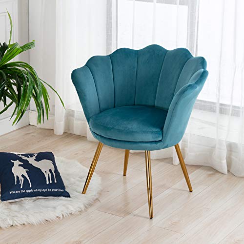 Wahson Sessel für Schlafzimmer Weicher Samt Armlehnstuhl mit Vergoldeten Metallbeinen,Freizeitsessel für Wohnzimmer/Vanity (Blau) von WAHSON OFFICE CHAIRS