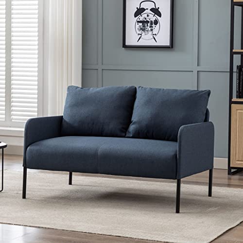 Wahson Sofa 2 Sitzer Couch mit Lehne, gepolsterter Sessel Loungesofa Stoffsofa Metallrahmen, Doppelsofa für Wohnzimmer Empfang Café, Blau von WAHSON OFFICE CHAIRS