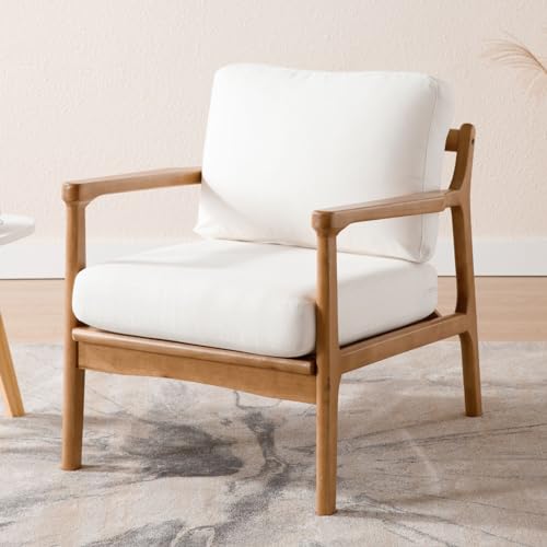 Wahson Vintage Sessel Wohnzimmer Loungesessel Moderner Akzentstuhl, Relaxsessel mit Holzgestell, Leinen, Für Wohnzimmer/Schlafzimmer, Beige von WAHSON OFFICE CHAIRS