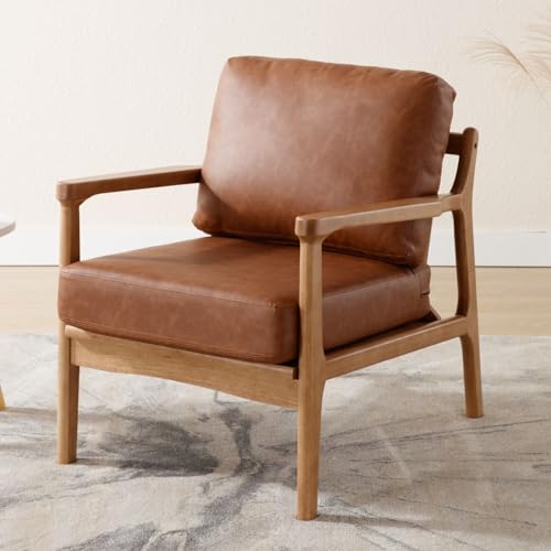 Wahson Vintage Sessel Wohnzimmer Loungesessel aus Kunstleder Moderner Akzentstuhl, Relaxsessel mit Holzgestell für Wohnzimmer/Schlafzimmer, Braun von WAHSON OFFICE CHAIRS
