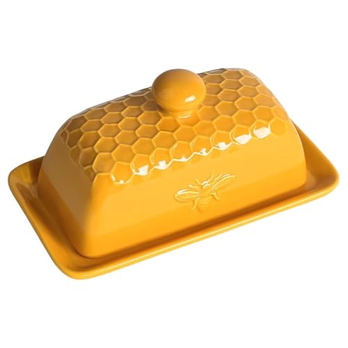 WAIT FLY Butterdose aus Keramik mit Deckel, Waben- und Bienen-Butterbehälter, Butterbehälter für Küchen-Arbeitsplatte WAIT FLY Butterdose aus Keramik mit Deckel, Waben- und Bienen-Butterbehälter, Butterbehälter für Küchen-Arbeitsplatte von WAIT FLY