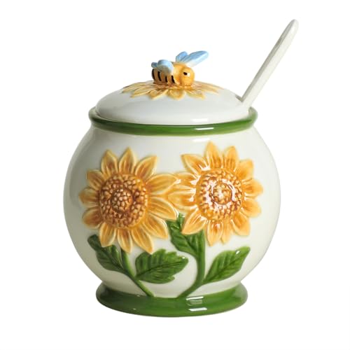 WAIT FLY Geprägte Sonnenblume und Biene, Keramik-Zuckerdose mit Deckel und Löffel, Zuckerbehälter, Zuckerdose für Küchenarbeitsplatte, Kaffeebar-A WAIT FLY Geprägte Sonnenblume und Biene, Keramik-Zuckerdose mit Deckel und Löffel, Zuckerbehälter, Zuckerdose für Küchenarbeitsplatte, Kaffeebar-A von WAIT FLY