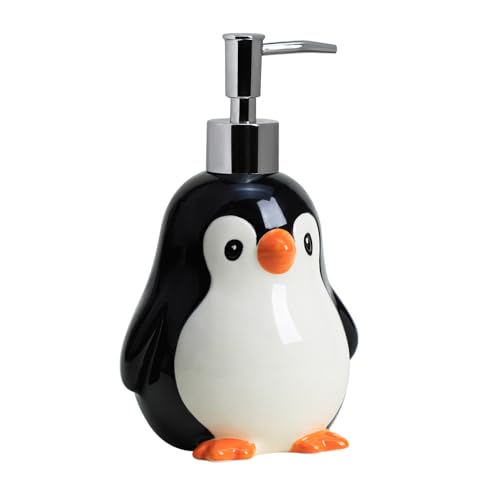 WAIT FLY Pinguin Keramik Seifenspender mit Kunststoffpumpe, nachfüllbare Lotionseifenflasche, Spülseifenspender, Handseifenspender von WAIT FLY