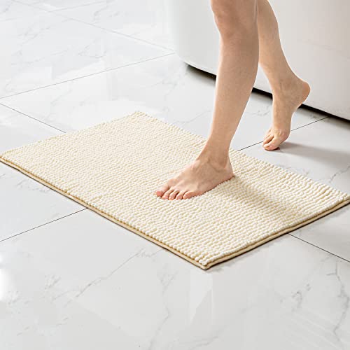 WAITER TREE Badematten Beige Badteppiche rutschfeste Badvorleger 50x80cm Badteppich Hochwertige Badteppiche aus Mikrofaser Chenille Teppich Weicher Waschbar Badteppich von WAITER TREE