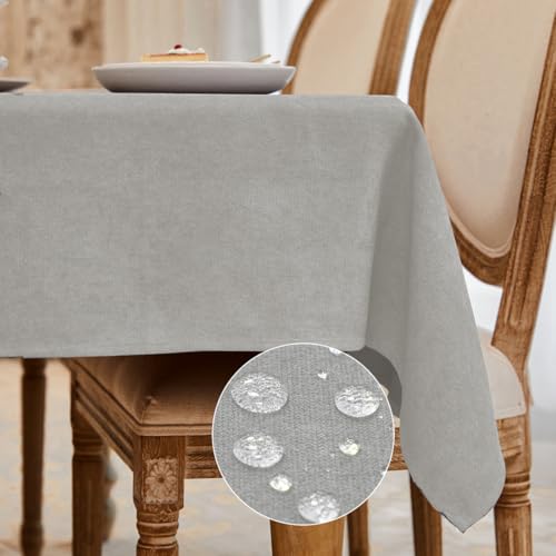WAITER TREE Tischdecke Hochwertig Tischdecke Abwaschbar Tischtuch Pflegeleichte Flaumoptik Wasserdicht Lotuseffekt Hellgrau 145 x 300 cm von WAITER TREE