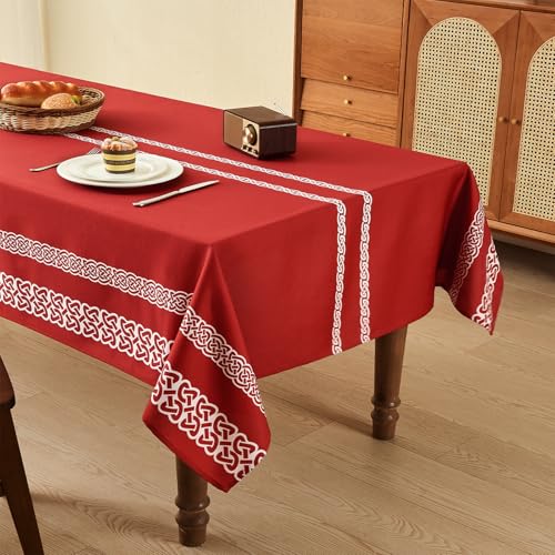 WAITER TREE Rechteckige Tischdecke Keltische Knotenbedruckte Leinentischdecke Wasser- und knitterfreie waschbare dekorative Tischdecke St. Patrick's Day Weihnachtsfeiern Partys Rot 140 × 180 cm von WAITER TREE