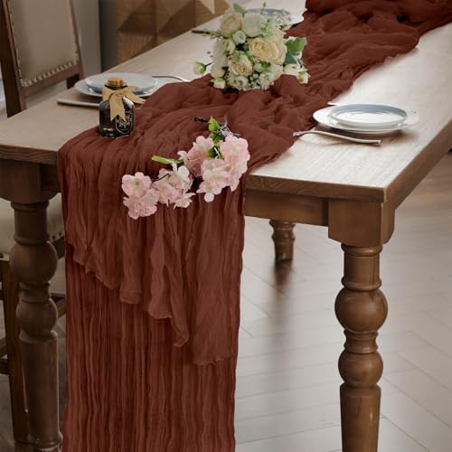 WAITER TREE Seihtuch-Tischläufer 90x300cm Käsetuch Chiffon Tischläufer Langer böhmischer für Baby Baxi Dusche Hochzeit Geburtstag Party Dekoration Terracotta von WAITER TREE