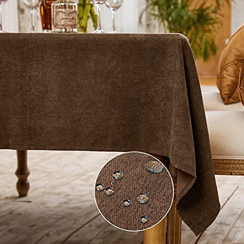 WAITER TREE Tischdecke Hochwertig Tischdecke Abwaschbar Tischtuch Pflegeleichte Tischdecke Flaumoptik Wasserdicht Tischdecke Lotuseffekt Dunkelbraun 145 x 300 cm von WAITER TREE