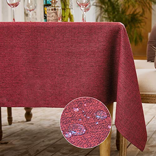 WAITER TREE Tischdecke leinen Hochwertig Abwaschbar Tischtuch Pflegeleichte Tuch Leinenoptik Wasserdicht Lotuseffekt Rubinrot 140 x 140 cm von WAITER TREE