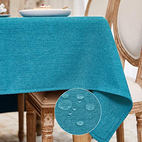 WAITER TREE Tischdecke leinen Hochwertig Abwaschbar Tischtuch Pflegeleichte Tuch Leinenoptik Wasserdicht Lotuseffekt Lakeblau 140 x 180 cm von WAITER TREE