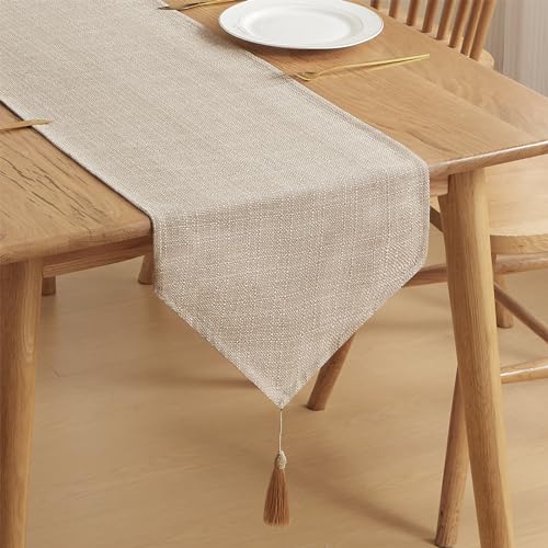 WAITER TREE Tischläufer Leinen Hochwertiger Tischläufer Tischwäsche Uni einfarbig Pflegeleicht Kollektion Tischläufer Leinenoptik Tischläufer Beige 35 x 300 cm von WAITER TREE