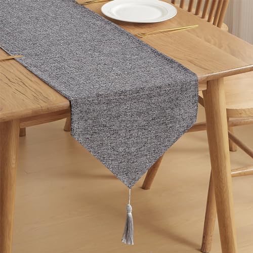 WAITER TREE Tischläufer Leinen Hochwertiger Tischläufer Tischwäsche Uni einfarbig Pflegeleicht Kollektion Tischläufer Leinenoptik Tischläufer Dunkelgrau 35 x 130 cm von WAITER TREE