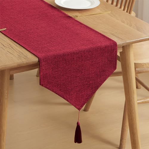 WAITER TREE Tischläufer Leinen Hochwertiger Tischläufer Tischwäsche Uni einfarbig Pflegeleicht Kollektion Tischläufer Leinenoptik Tischläufer Robinrot 35 x 130 cm von WAITER TREE