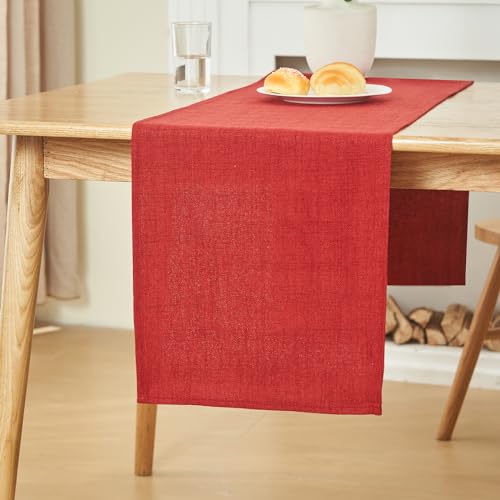 WAITER TREE Tischläufer Leinen Hochwertiger Tischläufer Tischwäsche Uni einfarbig Pflegeleicht Kollektion Tischläufer Leinenoptik Tischläufer ohne Quaste Weihnachtsrot 35 x 300 cm von WAITER TREE