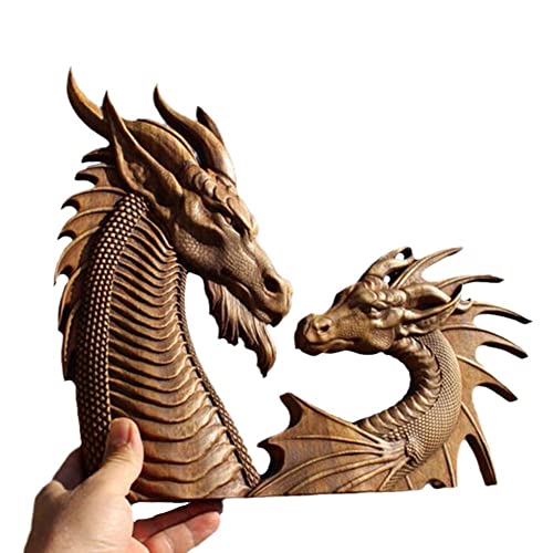 WAITLOVER Drachen Statue Wanddekoration, Holzschnitzerei Drache Wanddeko nordische Boho Hänge, Schnitzerei E7O8 Holzdrachen von WAITLOVER