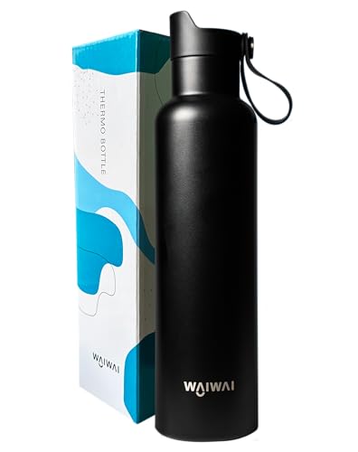 WAIWAI- Thermosflasche 750ml - BPA frei - Doppelwandig - Edelstahl Trinkflasche - Wasserflasche für Sport, Uni, Thermoskanne für Büro, Fitness, Camping, Isolierflasche für Heiß- und Kaltgetränke von WAIWAI