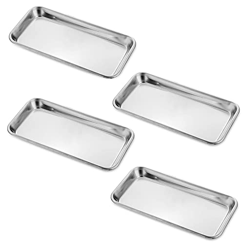 WAIZHIUA 4 Stück Rechteckige Medizinisches Tabletts, Instrumententablett Edelstahl, Labortablett Kleines Tablett für Labor Servierplatten, Laborgeräte, Pinzetten, Laborwerkzeuge (22,5 x 12 x 2cm) von WAIZHIUA