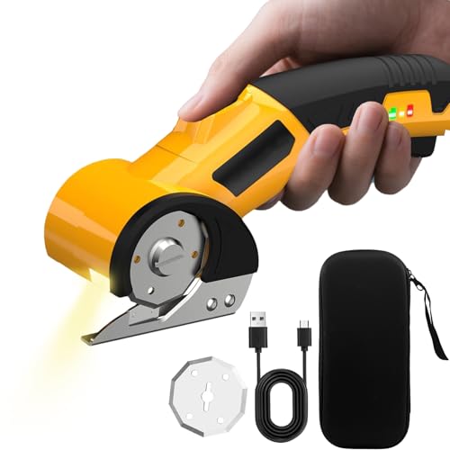 WAIZHIUA Elektrische Schere, Akku Kartonschneider, Elektrischer Kartonschneider mit 2 Elbstschärfender Klinges, Akku-Universalschere für Papier, Pappe, Teppich, Filz, Kunststoff von WAIZHIUA