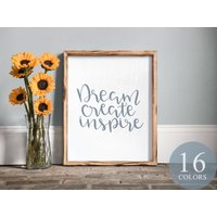 Dream Create Inspire, Musiker Geschenk, Country Musik Singer Songwriter, Sonnenblume Schild, Landhaus Deko, Gerahmt Holzschild von WAIdecor