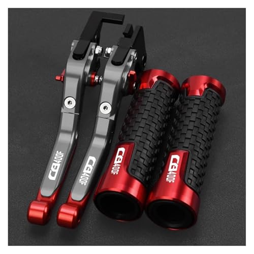 Für CB400F CB 400F CB400 F 1989 1991 1990 1989 Motorrad-Klappbremskupplungshebel & 7/8''22MM-Lenkergriffe(Gray Red) von WAJUHJK