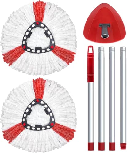 2 Moppköpfe Kompatibel mit Vileda Turbo Wischmop, Mikrofaser Wischmopp Ersatzköpfe,1 Moppbasis,1 Moppstiel, geeignet für EasyWring&Clean und Schleudermopp-Bodenwischer, Maschinenwaschbar von WAKAYOYO