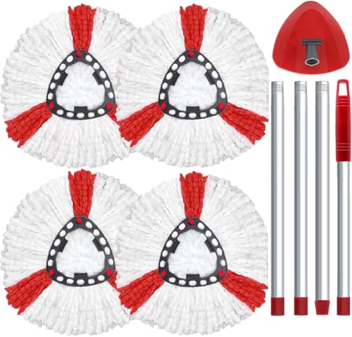 Wischmopp Set Kompatibel mit Vileda Turbo 2-in-1 Mop, Bodenwischer Ersatzbezug mit 4 Moppköpfe +1Stiel +1Moppbasis für Wischmop Ersatz,auch fur empfindliche Boden von WAKAYOYO