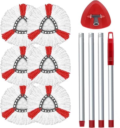 Wischmopp Set für Vileda Turbo 2in1 Mop,Bodenwischer Ersatzbezug für Vileda Wischmop Ersatz mit 6Moppköpfe+1Stiel +1Moppbasis von WAKAYOYO,Maschinenwaschbar,auch fur empfindliche Boden von WAKAYOYO