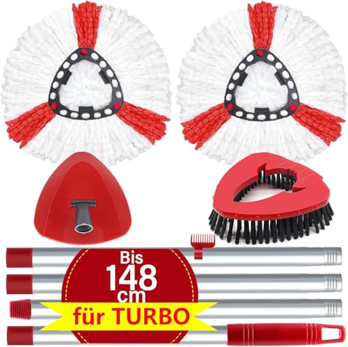 Wischmopp Set Kompatibel mit Vileda Turbo 2-in-1 Mop, Wischmop Ersatz für Wischer und Bodenwischer mit 2Mikrofaser Moppköpfe +1Stiel+1Bodenschrubber +1Moppbasis, Geeignet für alle Böden von WAKAYOYO