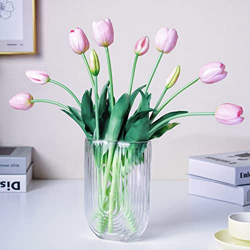 WAKISAKI 40-cm hochwertige tulpen künstlich wie echt kunsttulpen, echte berührung, Flexibler stiel, leicht zu Formende kunstblumen (Ohne Vase), 10er-Set, Hell Pink von WAKISAKI