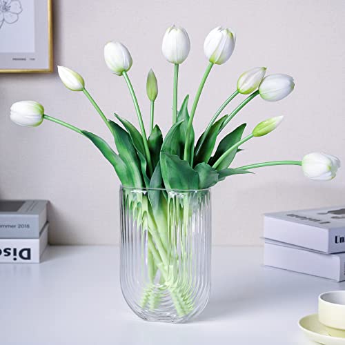WAKISAKI 40-cm hochwertige tulpen künstlich wie echt kunsttulpen, echte berührung, Flexibler stiel, leicht zu Formende kunstblumen (Ohne Vase), 10er-Set, Pfefferminzweiß von WAKISAKI
