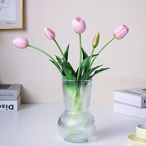 WAKISAKI 40-cm hochwertige tulpen künstlich wie echt kunsttulpen, echte berührung, Flexibler stiel, leicht zu Formende kunstblumen (Ohne Vase), 5er-Set, Hell Pink von WAKISAKI