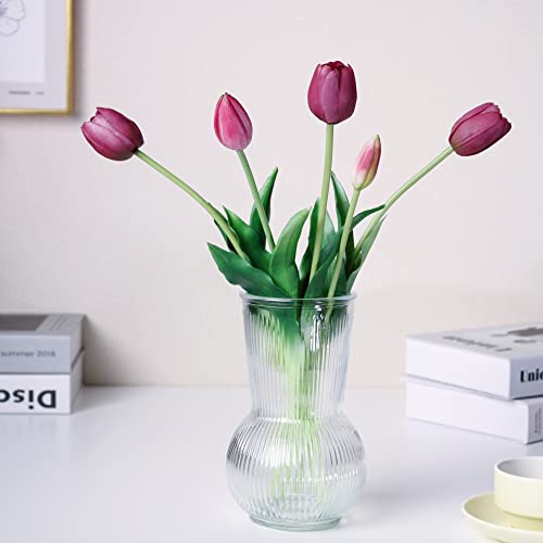 WAKISAKI 40-cm hochwertige tulpen künstlich wie echt kunsttulpen, echte berührung, Flexibler stiel, leicht zu Formende kunstblumen (Ohne Vase), 5er-Set, Königliches Lila von WAKISAKI