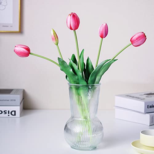 WAKISAKI 40-cm hochwertige tulpen künstlich wie echt kunsttulpen, echte berührung, Flexibler stiel, leicht zu Formende kunstblumen (Ohne Vase), 5er-Set, Lebendiges Rosa von WAKISAKI