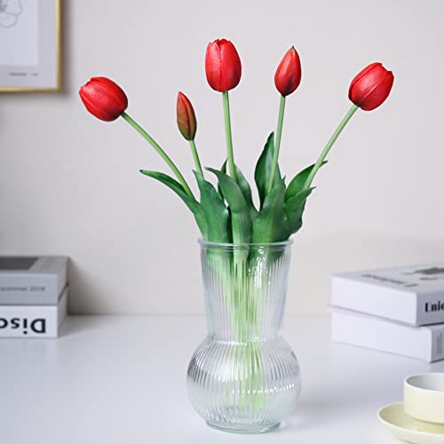 WAKISAKI 40-cm hochwertige tulpen künstlich wie echt kunsttulpen, echte berührung, Flexibler stiel, leicht zu Formende kunstblumen (Ohne Vase), 5er-Set, Leidenschafts Rot von WAKISAKI