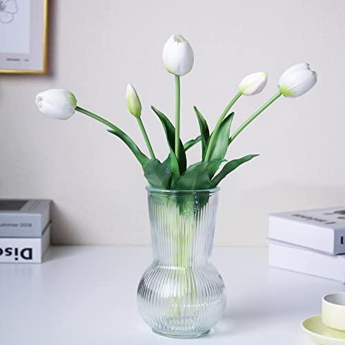 WAKISAKI 40-cm hochwertige tulpen künstlich wie echt kunsttulpen, echte berührung, Flexibler stiel, leicht zu Formende kunstblumen (Ohne Vase), 5er-Set, Pfefferminzweiß von WAKISAKI