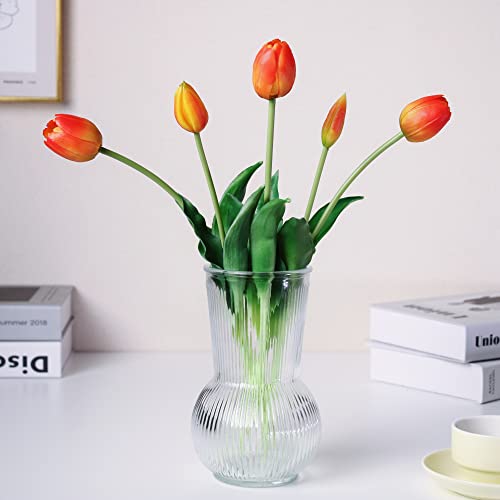 WAKISAKI 40-cm hochwertige tulpen künstlich wie echt kunsttulpen, echte berührung, Flexibler stiel, leicht zu Formende kunstblumen (Ohne Vase), 5er-Set, Sonnenuntergang Orange von WAKISAKI