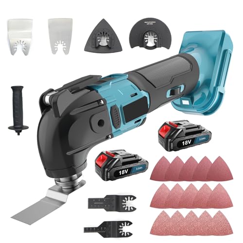 Akku multitool,18V Kabelloses Oszillierendes Werkzeug-Set,mit 2x 3.0AH Akku und Ladegerät, 22 Zubehör, 6 Geschwindigkeit 8000-20500 RPM, zum Schneiden, Polieren, Sägen von WAKKAPEINT