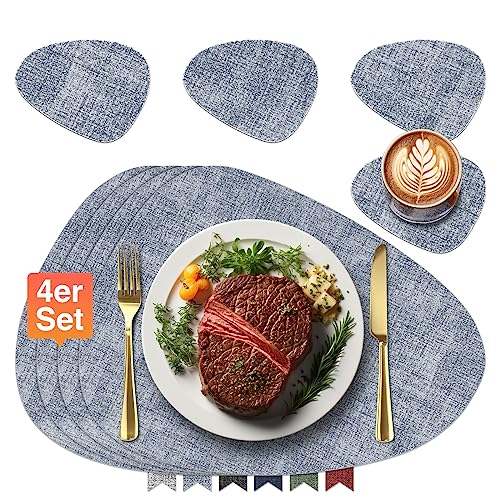 Tischsets und Untersetzer aus Leder, platzdeckchen abwaschbar,Platzsets abwaschbar,Tischdeko,tischsets tischsets abwaschbar,Platz-Matten für Küche Speisetisch,4er-Set (Dreieckskreis, Hellblau) von WAKOSAN