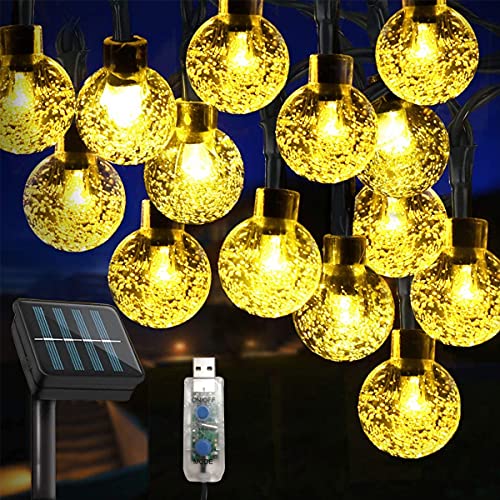 WALCHO Solar Lichterkette Aussen Led Lichterkette, 60 LED ristallgartenlichter, 33.5 ft Wasserfeste mit 8 Modi, Perfekte Dekoration für Garten,Patio, Party, Weihnachten(Warm weiß) von WALCHO