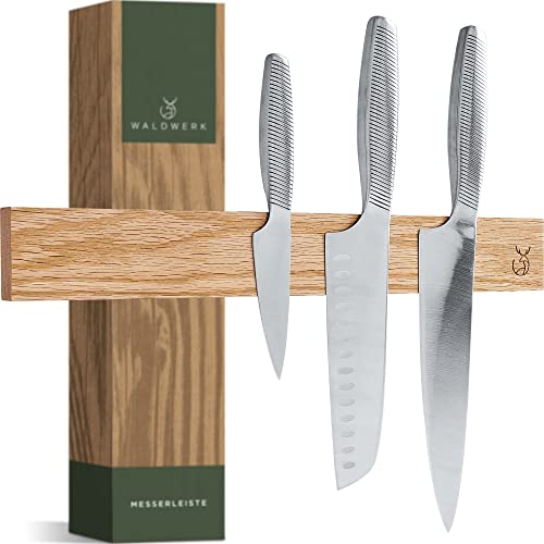 WALDWERK Magnetleiste Messer (40x5cm) - Magnetleiste aus edlem Eichenholz - Messerhalter magnetisch für schwere Messer - Messer Magnetleiste zum Kleben oder Schrauben - Magnet Messerhalter von WALDWERK